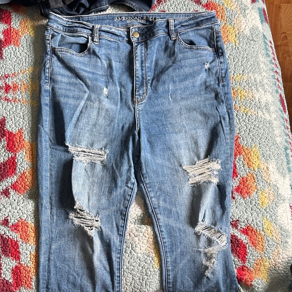 American Eagle Outfitters Women's Ripped Blue Boyfriend Jeans